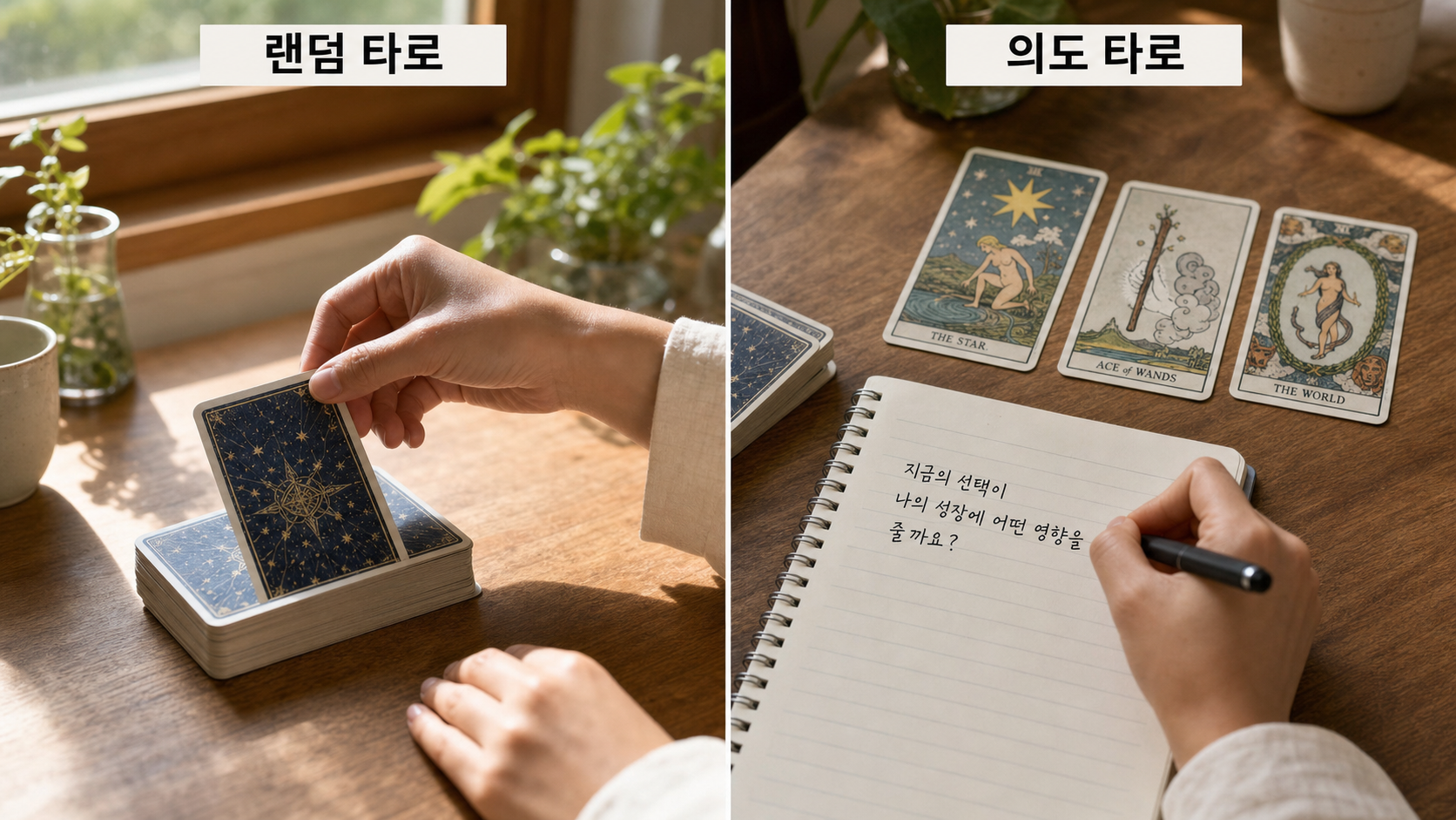 랜덤 타로 vs 의도 타로 선택 기준 비교
